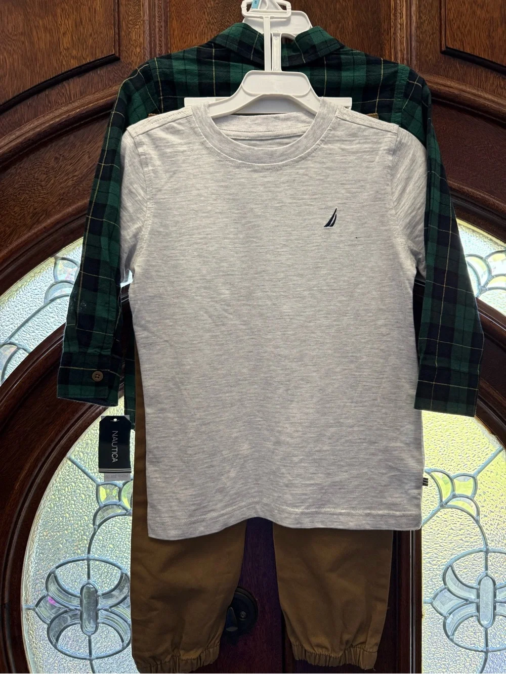 Nautica Boys Green, Blue, and Black Plaid Button-Down Shirt set